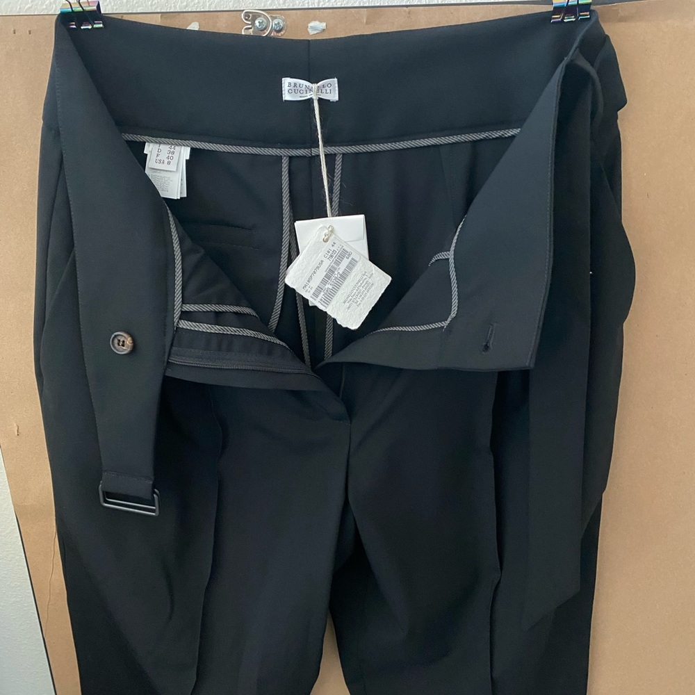 Brunello Cucinelli Belted Wool Straight-Leg Pants